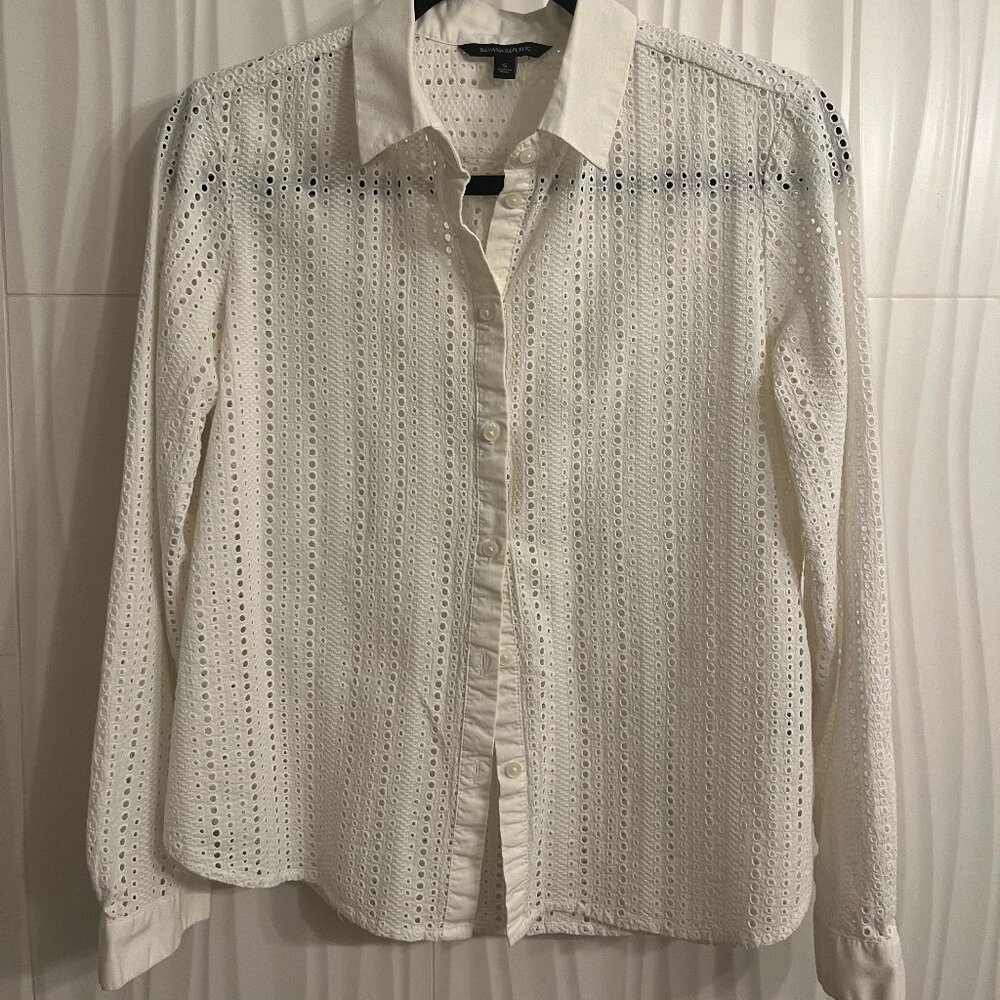 Banana Republic White Eyelet Button-Front Shirt